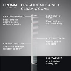 Fromm F3022 ProGlide silicone-infused surface reduces snagging during detangling sessions.