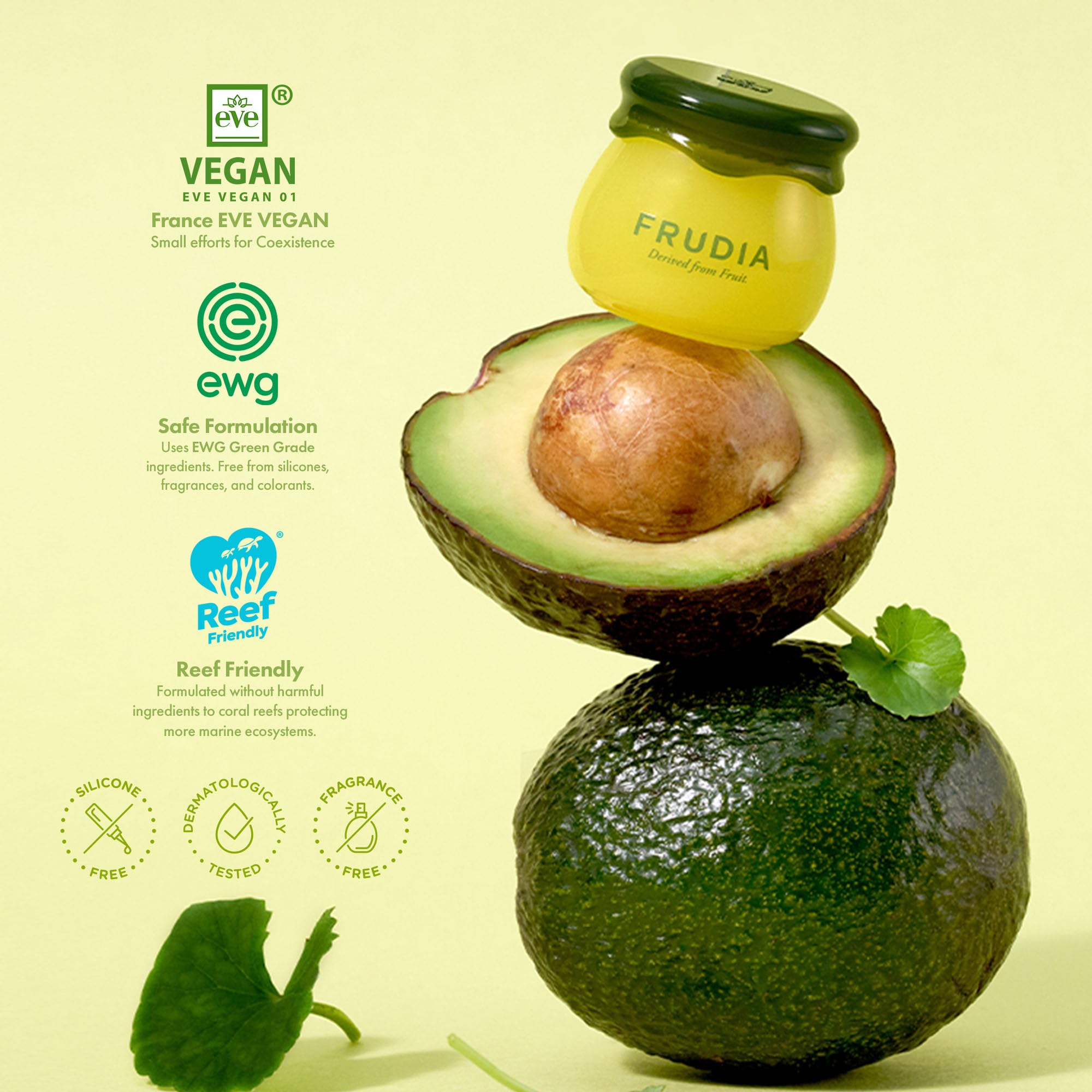 FRUDIA Avocado Cica Relief balm-dispense-close-up showing easy, precise application.