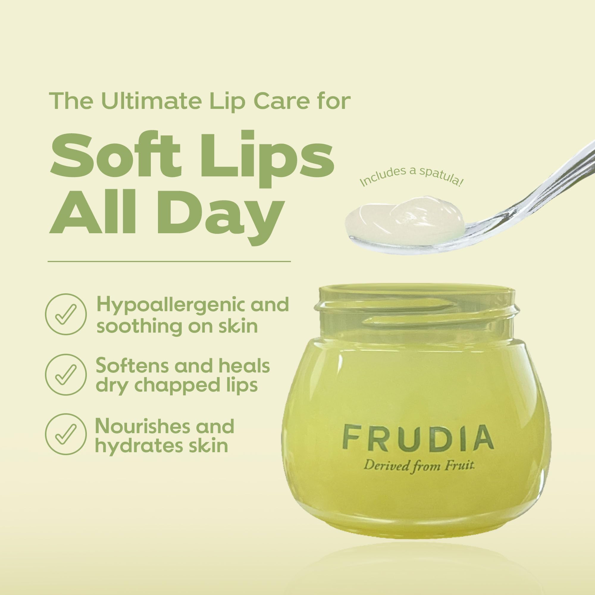 FRUDIA Avocado Cica Relief balm-spatula-application close-up for mess-free moisturizing.