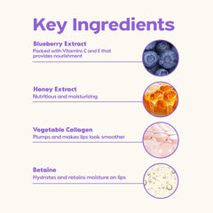 Frudia blueberry honey lip balm close-up highlighting translucent, moisturizing shine.