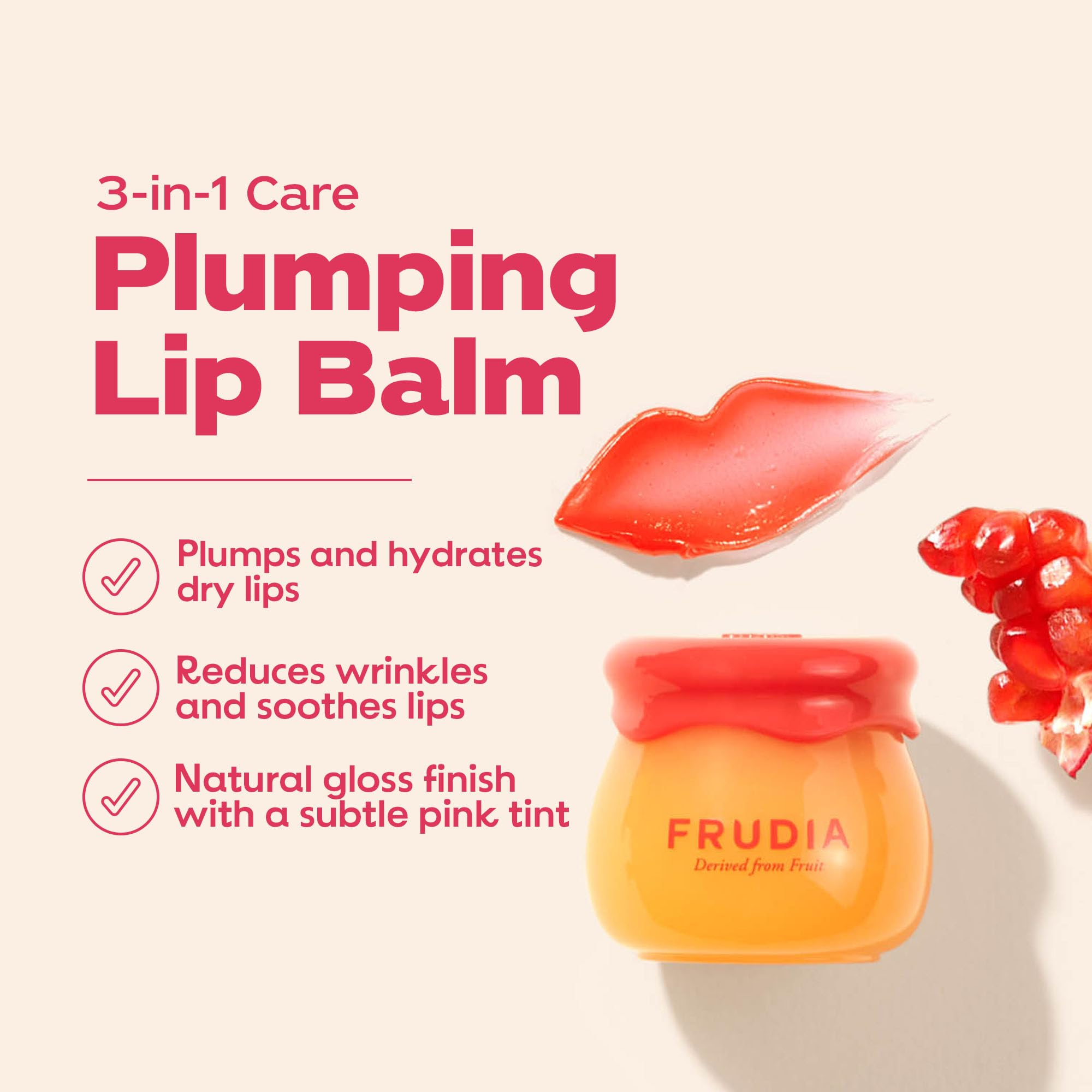 FRUDIA Pomegranate Honey Lip Balm swirl texture showing rich moisture and plump appearance