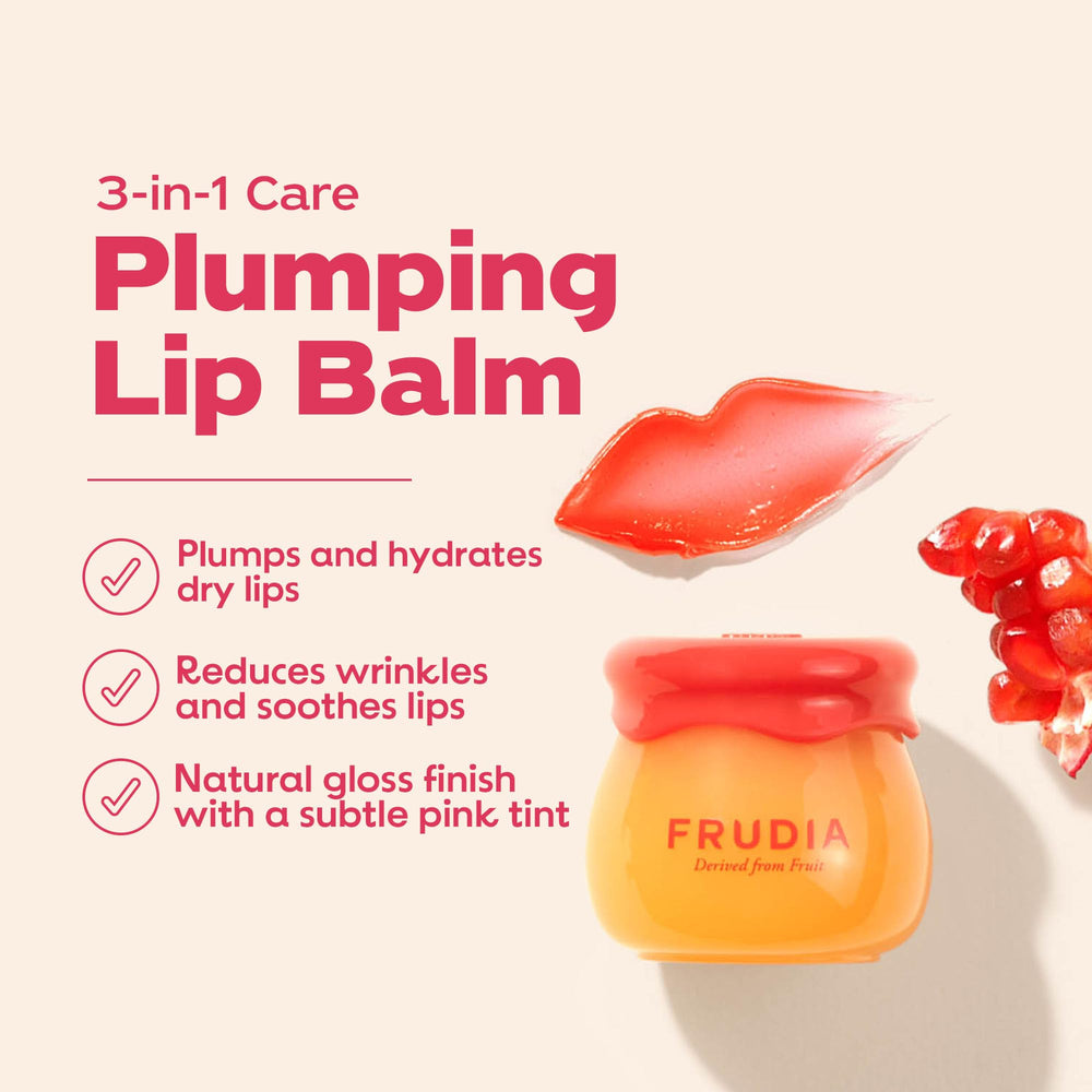 FRUDIA Pomegranate Honey Lip Balm swirl texture showing rich moisture and plump appearance