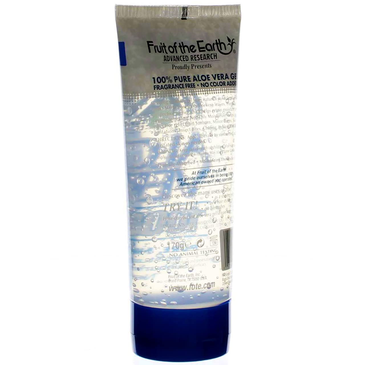 Fruit of the Earth Aloe Vera gel absorbs rapidly and leaves no staining residue.