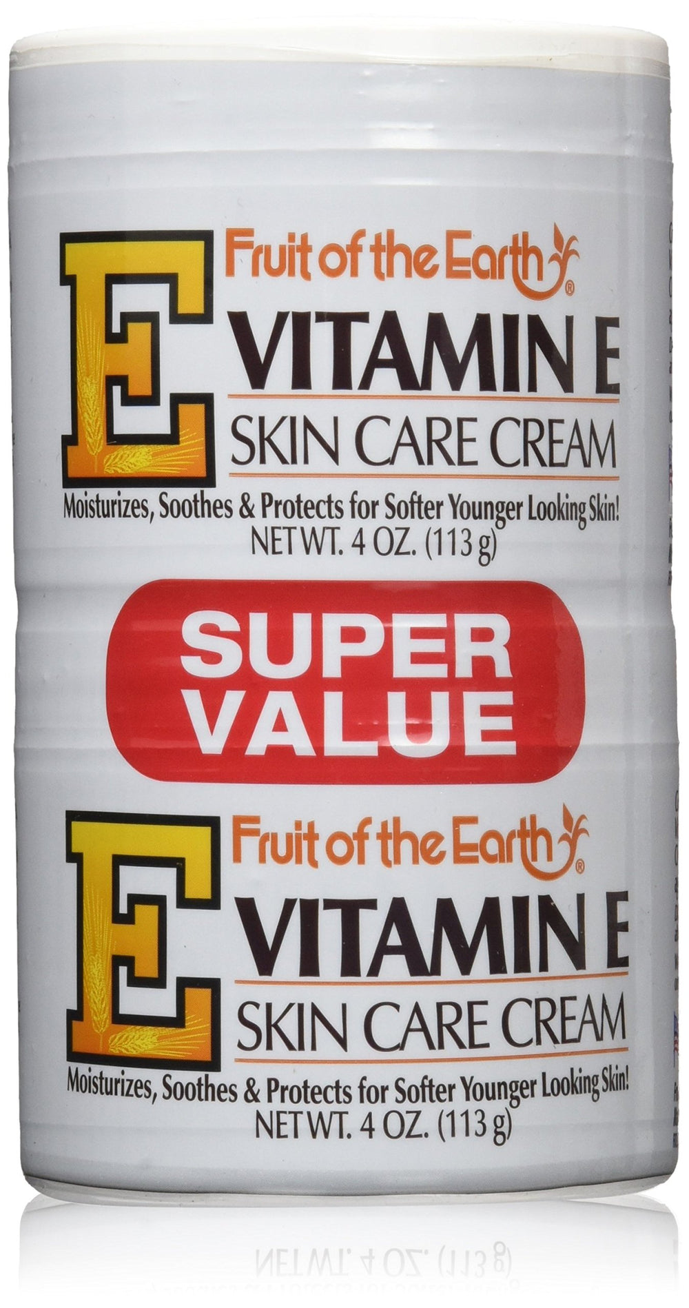 Fruit of the Earth Vitamin-E Cream 4oz jar front view for deep hydration of dry skin.