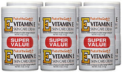 Fruit of the Earth Vitamin-E Cream 4oz jar side view highlights Aloe and Wheat Germ emollients.