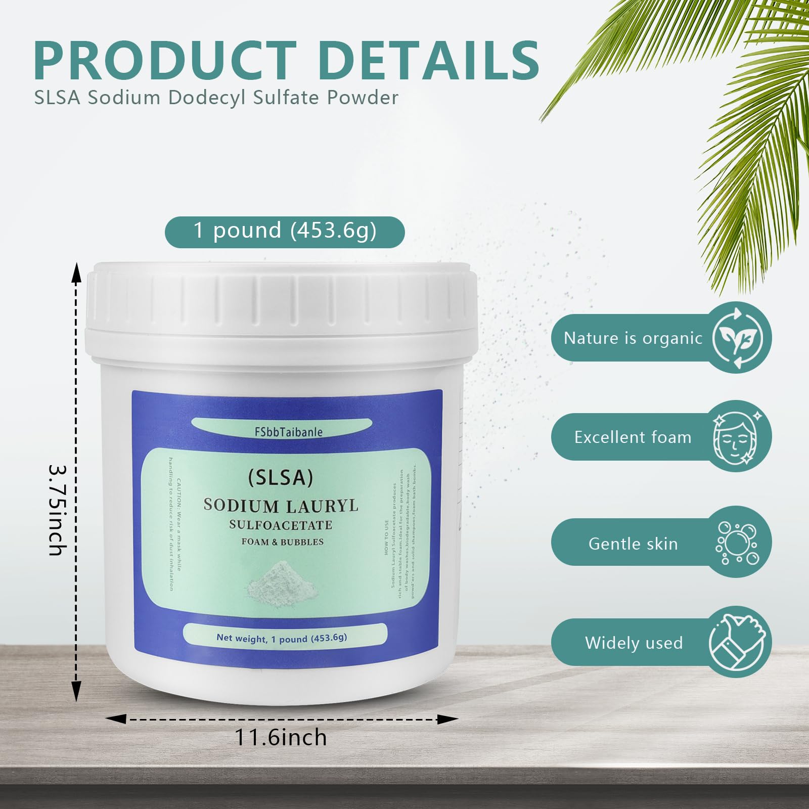 FSbbTaibanle SLSA powder packaging closeup highlighting natural ingredients for bath crafts.
