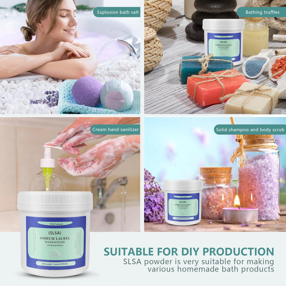 FSbbTaibanle SLSA powder texture closeup reveals premium foaming base for bath products.