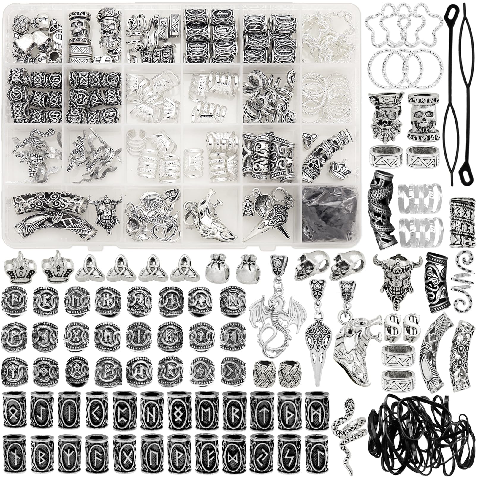 Fscwlmon Viking dreadlock accessories kit inside box for easy storage and styling inspiration.