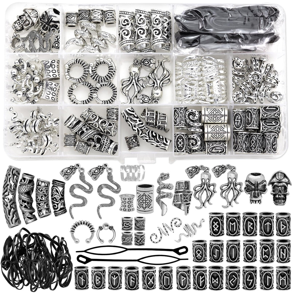 Fscwlmon Viking hair jewelry kit packaging shows organized components for quick setup.