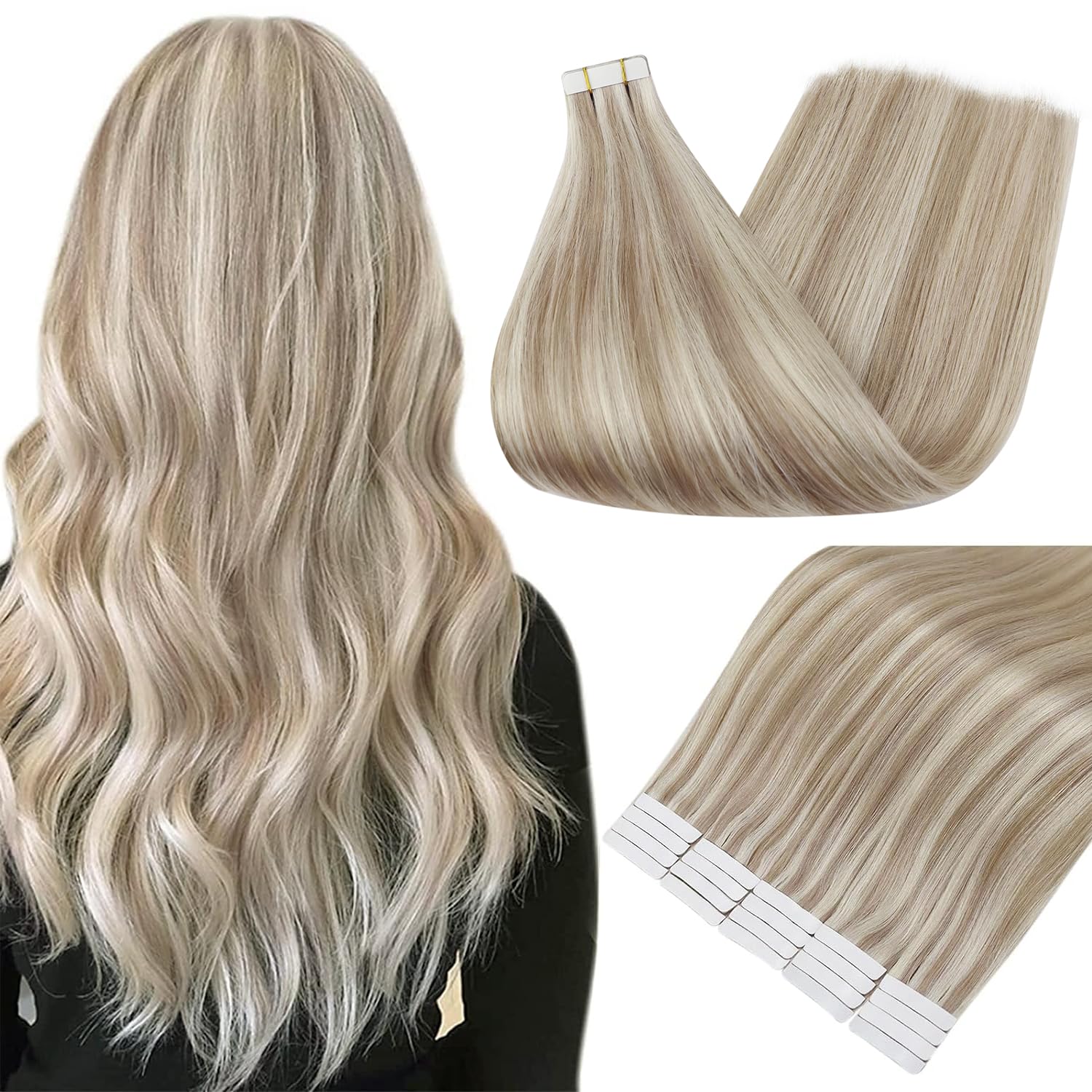 Fshine Full Shine tape-in extensions ash blonde 613 pack closeup highlights natural length boost