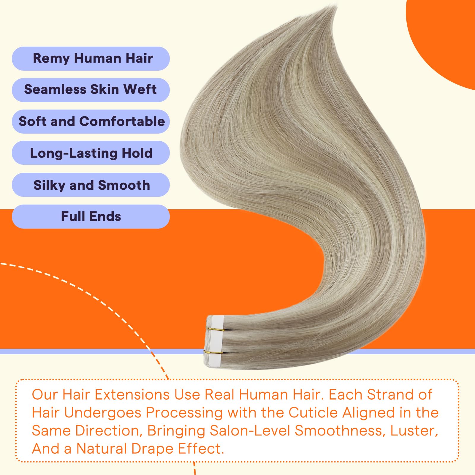 Fshine Full Shine tape-in extensions natural-look closeup shows silky seamless blend