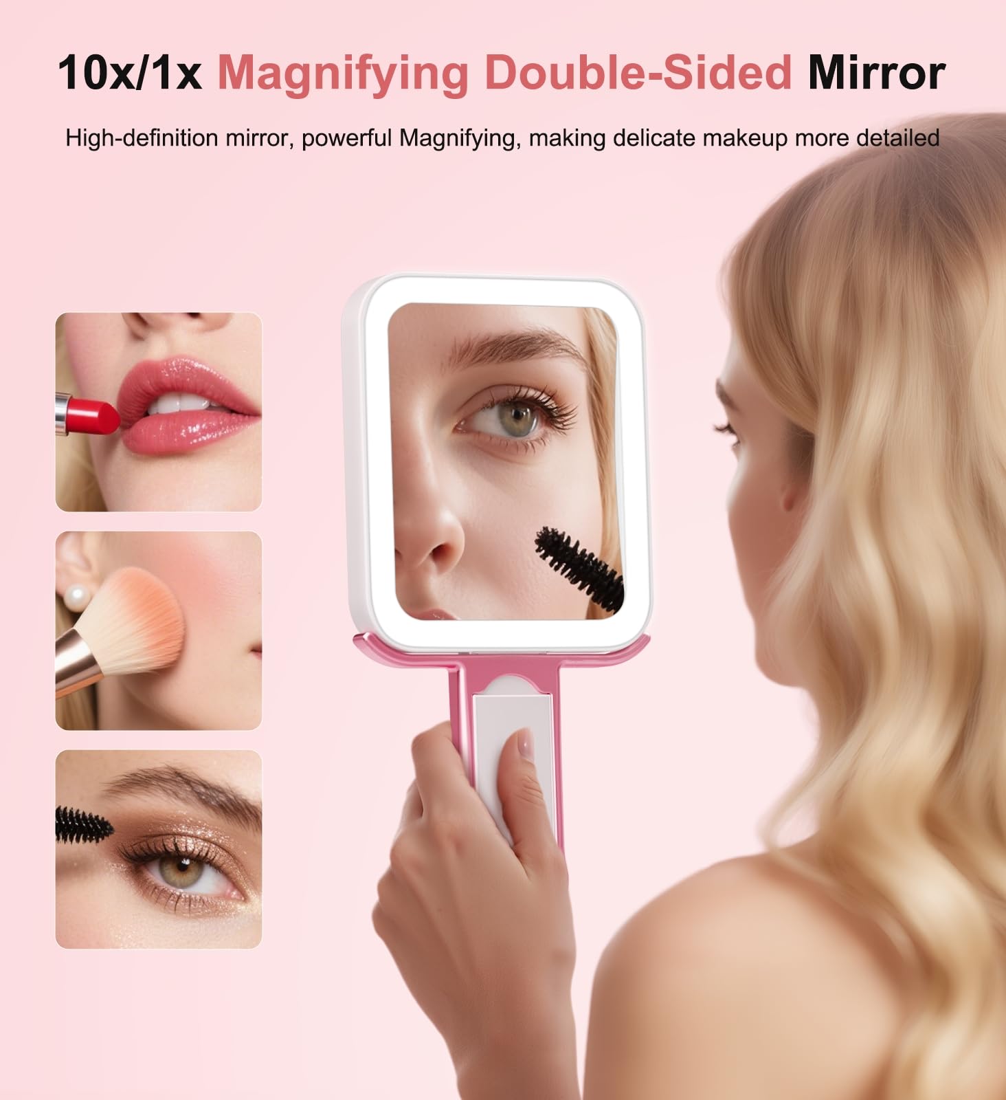 Fshyos travel makeup mirror with 360 degree bracket for desk, handheld, or hanging use