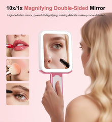 Fshyos travel makeup mirror with 360 degree bracket for desk, handheld, or hanging use