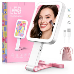 Fshyos travel makeup mirror with LED surround lighting for even makeup application