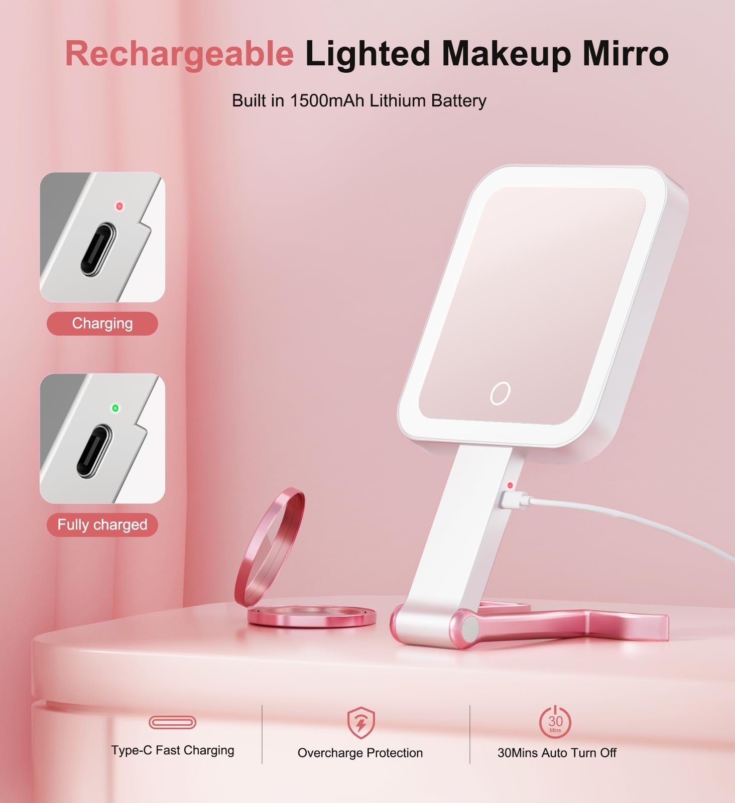 Fshyos travel makeup mirror smart touch control with memory and dimming