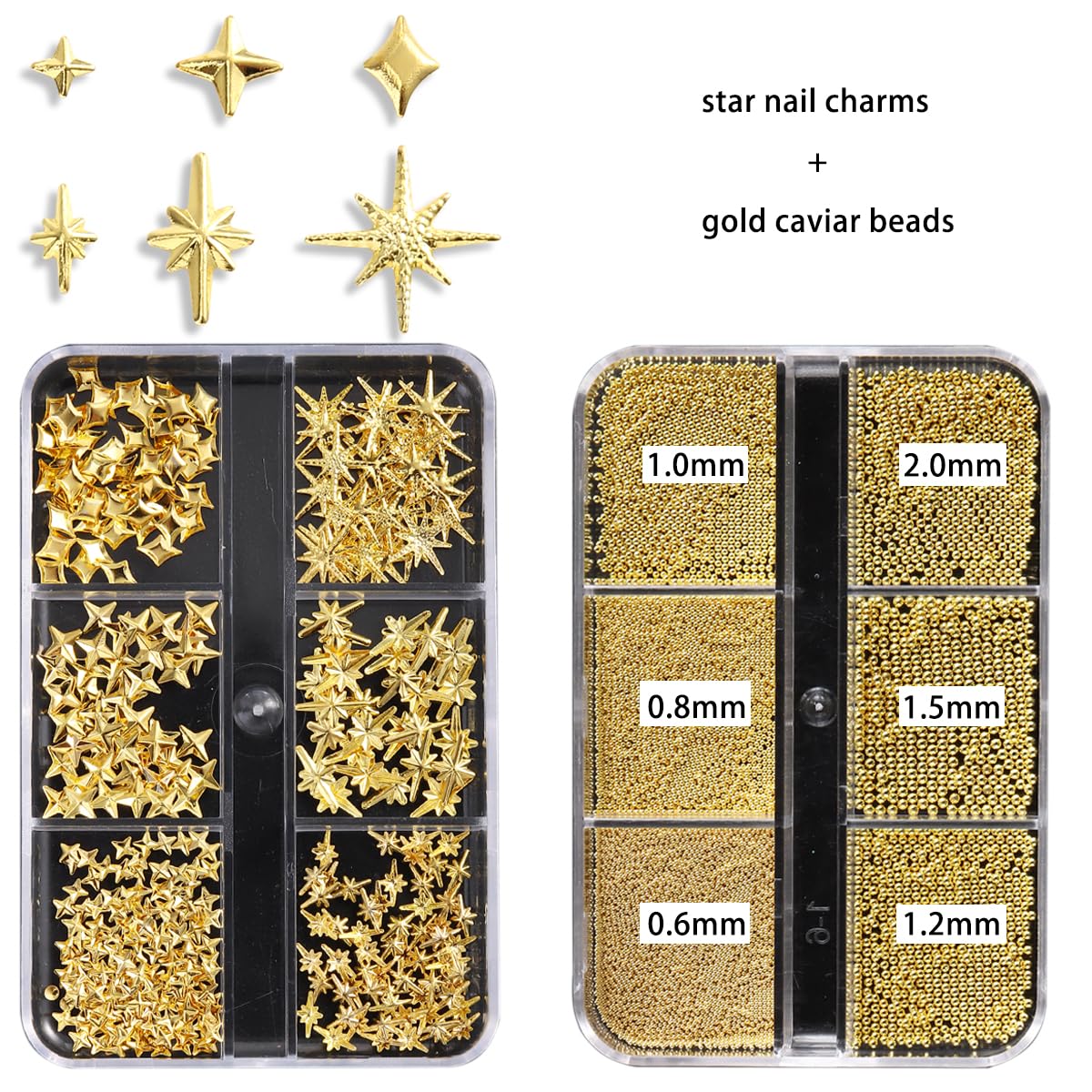 FSpronail estrellitas oro de cinco puntos para uñas, detalle destacado.