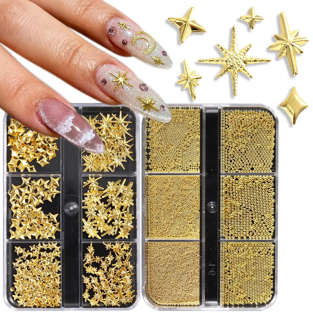 FSpronail estrellitas oro de cuatro puntos para uñas, decoración elegante.