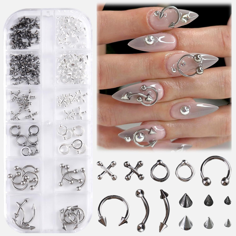 FSpronail nail piercing charms box with five shapes for versatile nail art.