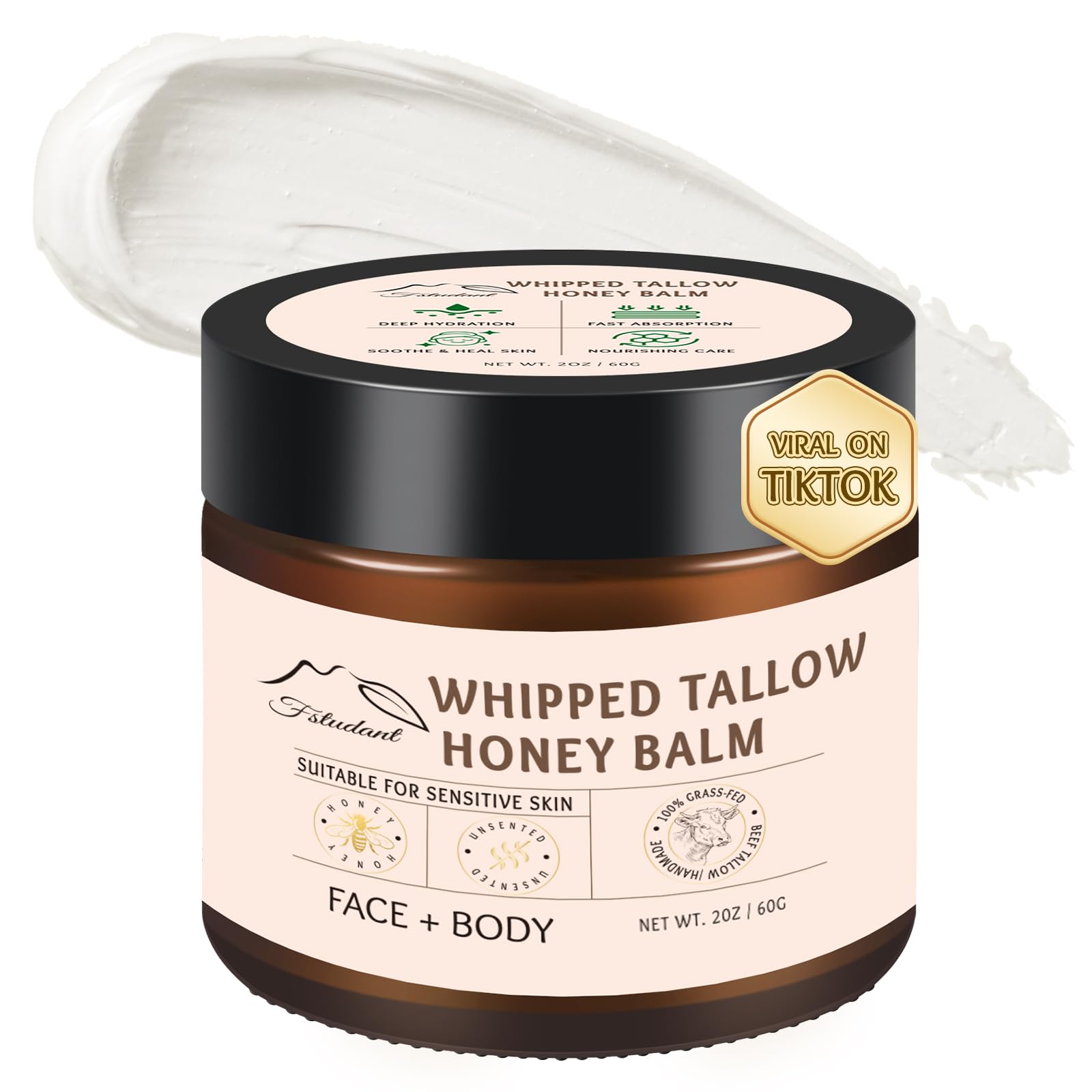 Fstudant beef tallow honey balm jar closeup for daily hydration