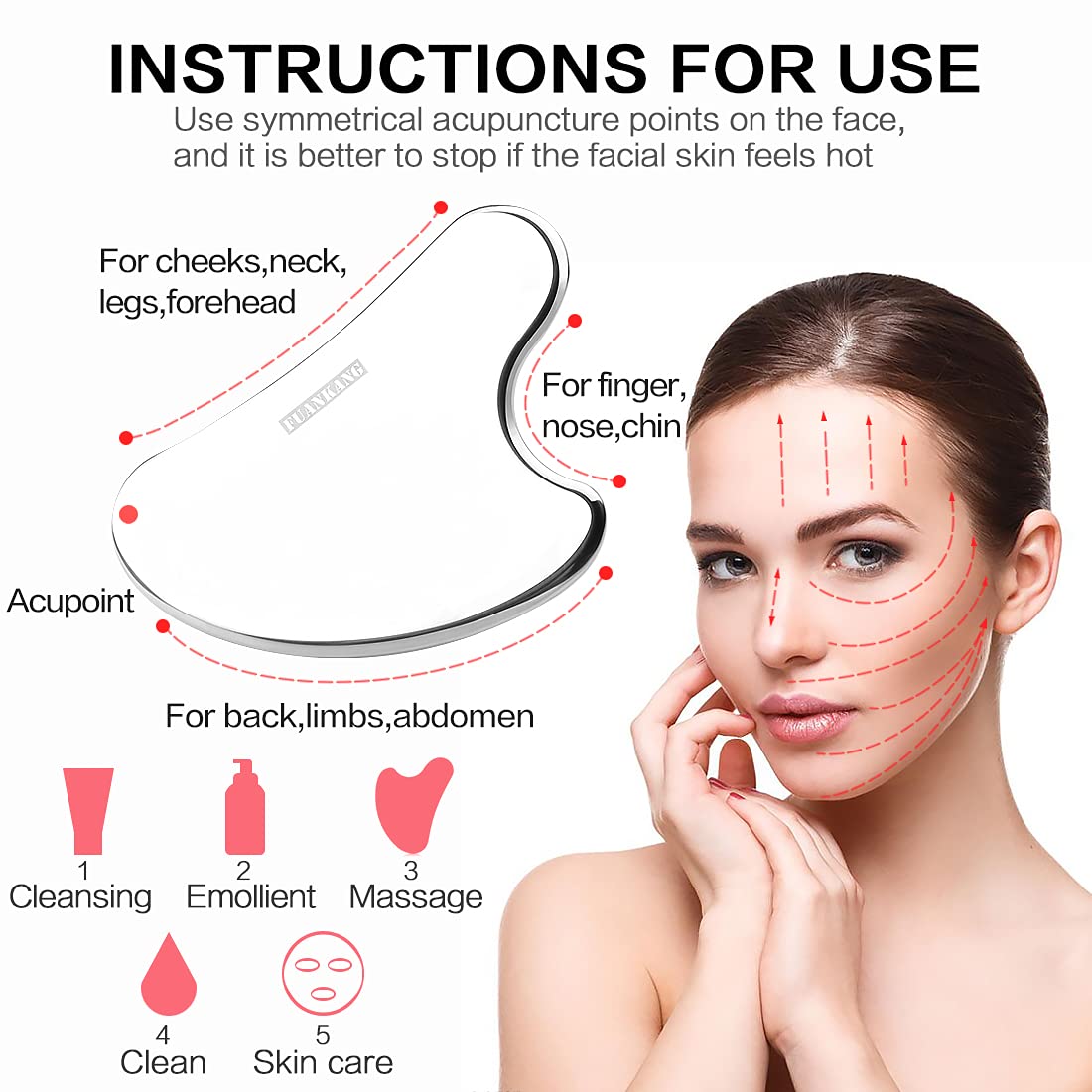 Jawline-focused FUANKANG gua sha aiding contour and tension relief.