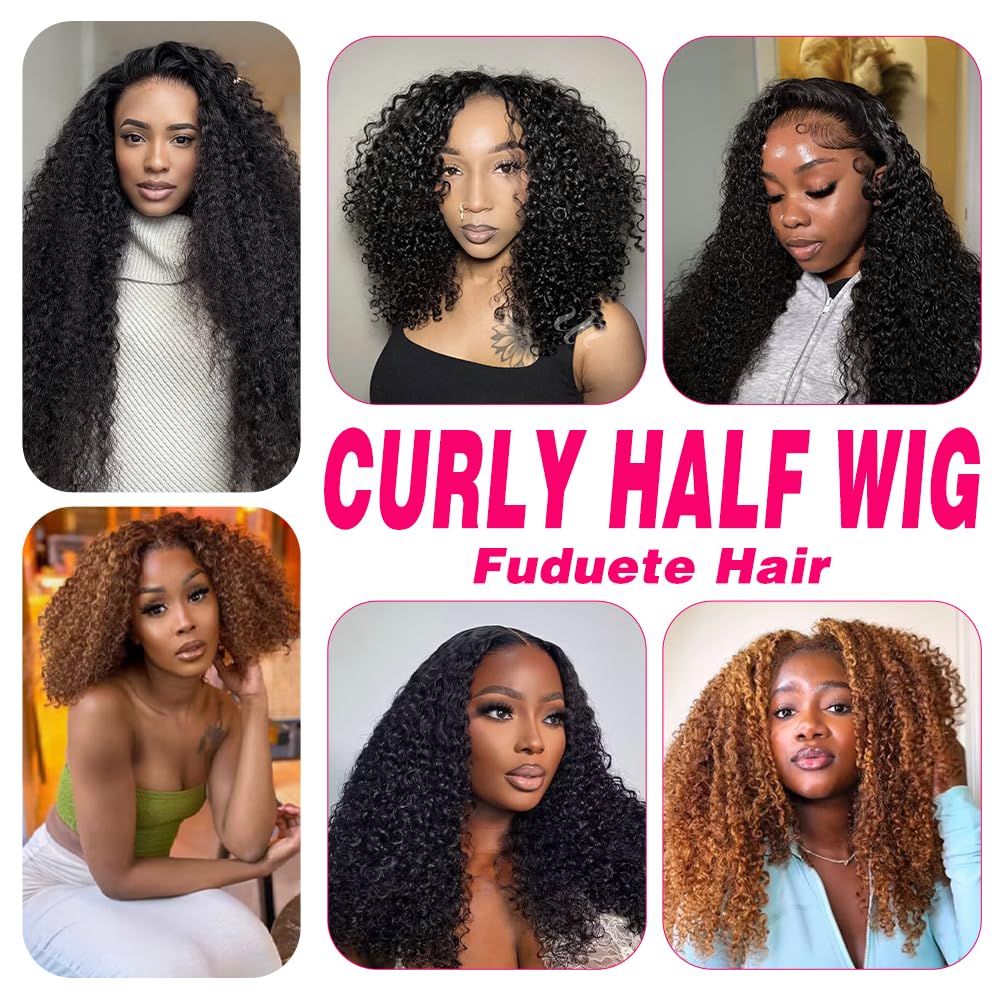 Fuduete 16-inch kinky curly half wig all-around-style for versatile looks.