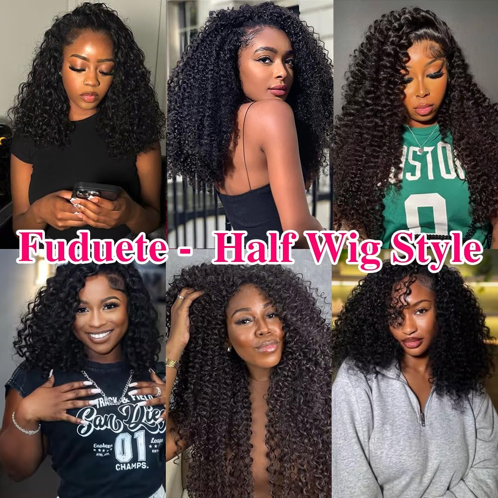 Fuduete 16-inch kinky curly half wig easy-installs for beginners.
