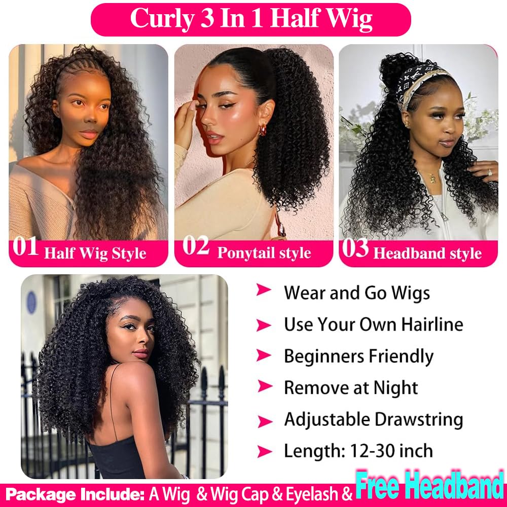 Fuduete 16-inch kinky curly half wig go-glueless-wear for quick styling.