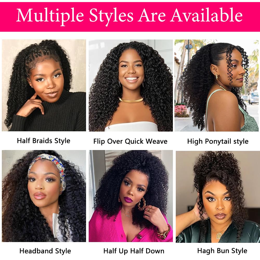 Fuduete 16-inch kinky curly half wig human-hair with natural shine.