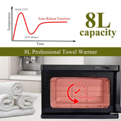 Fuehomue hot towel warmer 8L lid-open angle emphasizes accessibility and rapid heating.