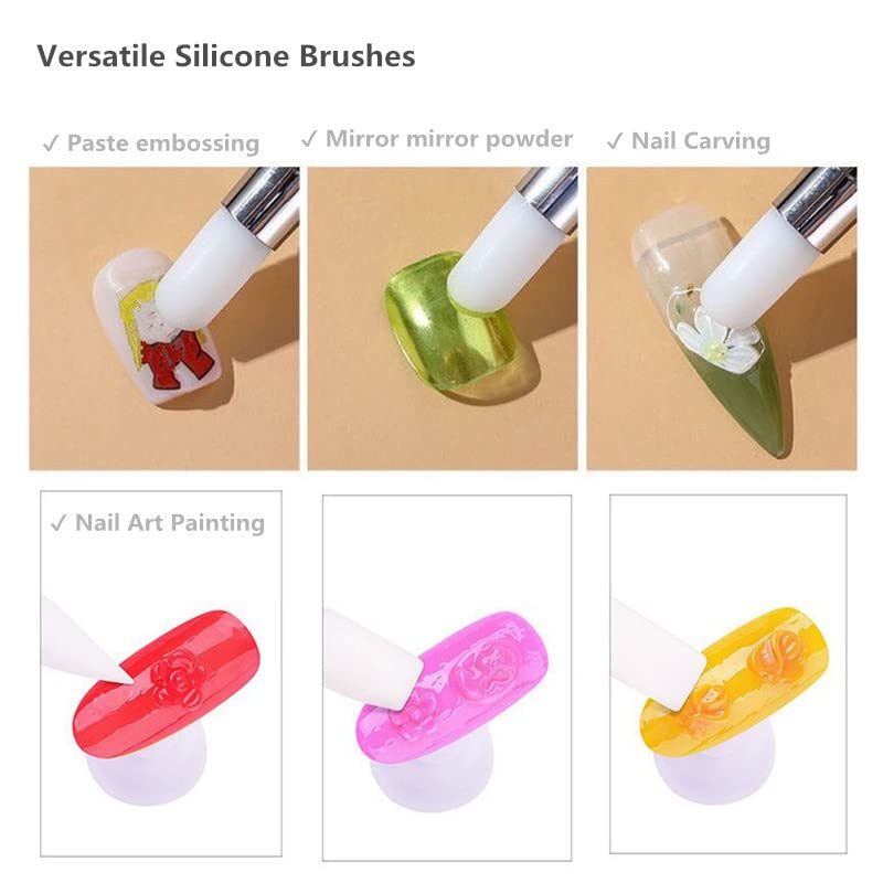 FULINJOY dual-ended nail art pen cone shape silicone brush for small spaces