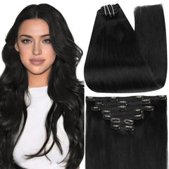 Full Shine jet black clip-in extensions bundle for seamless long-hair blend