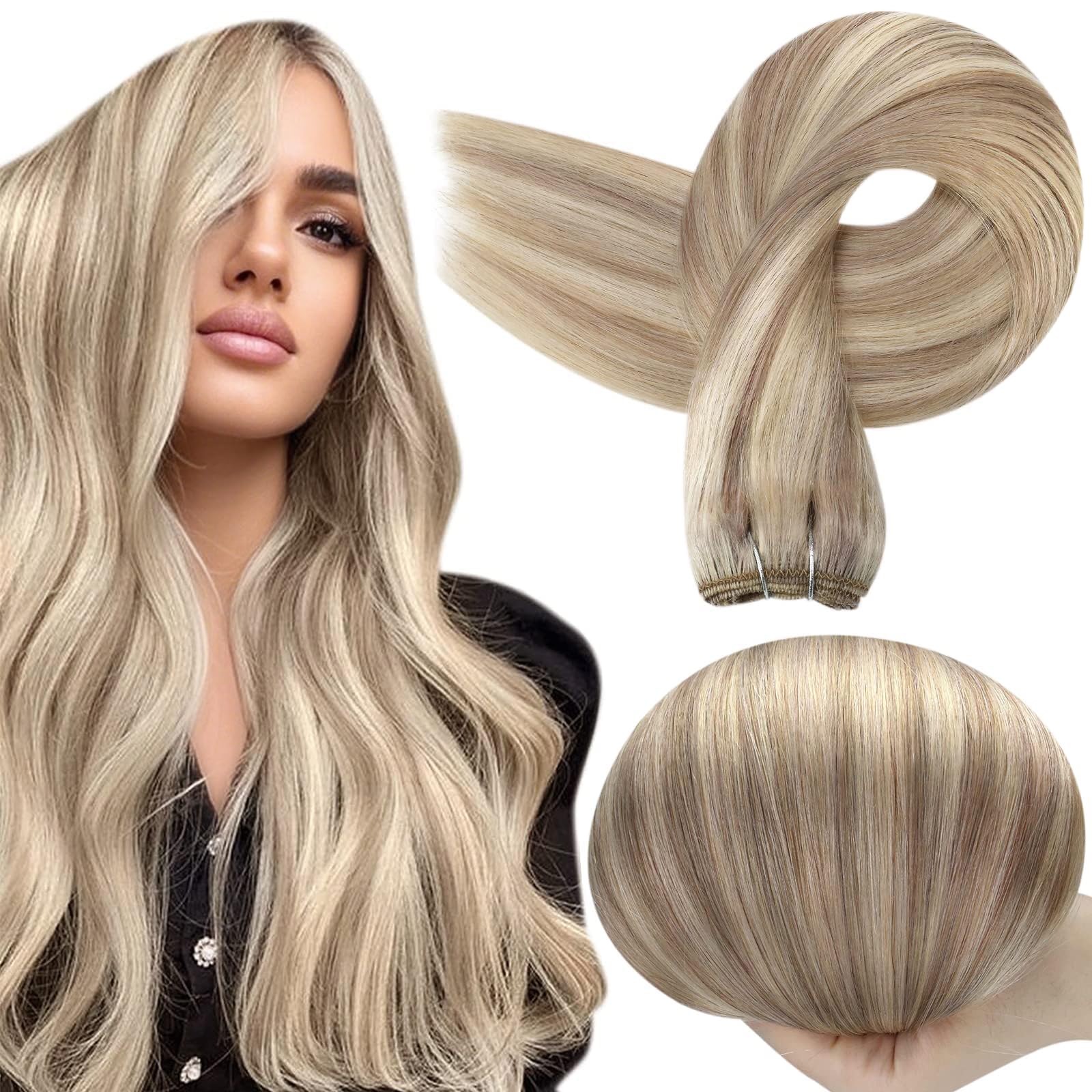 Full Shine blonde sew-in weft close-up shows natural movement and volume