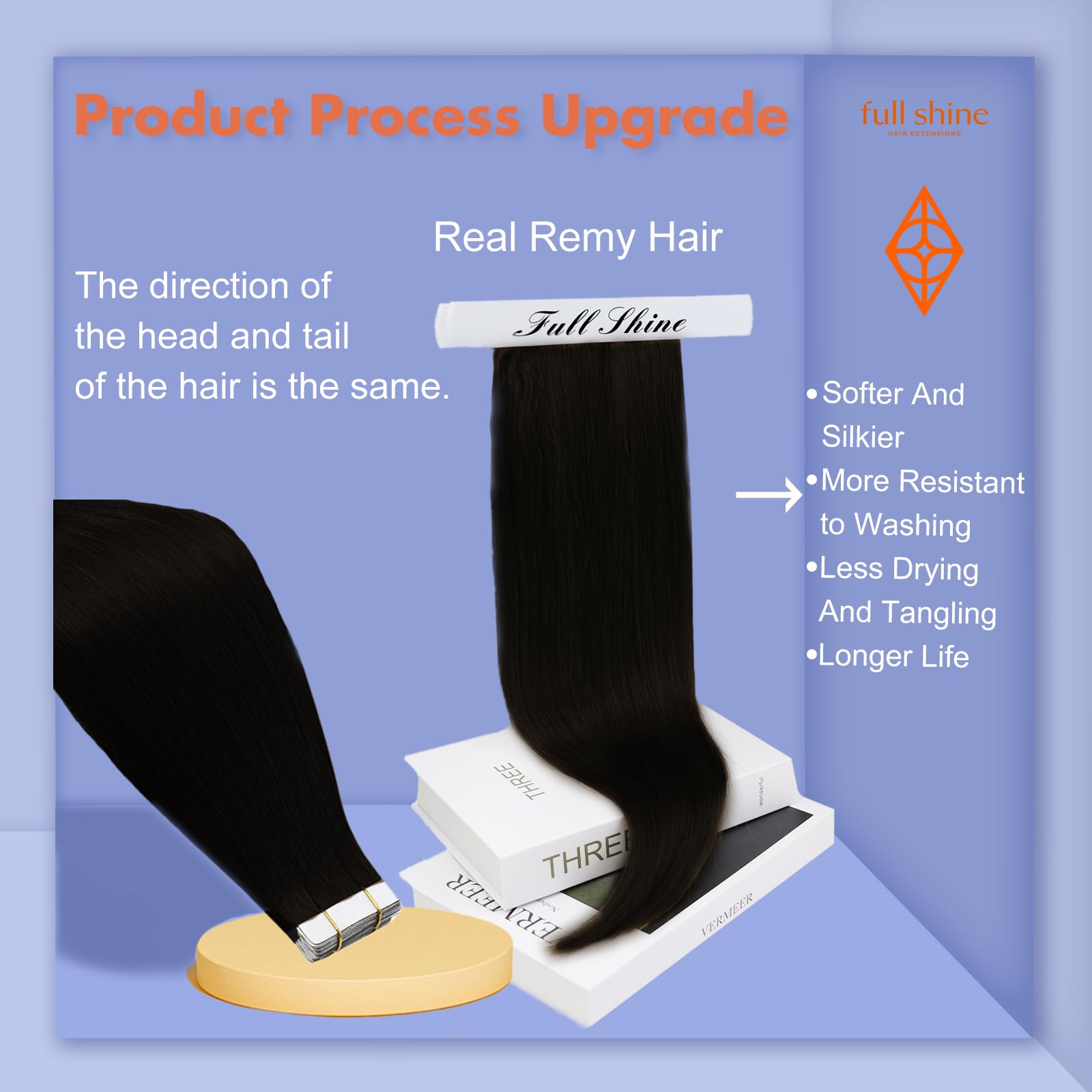Full Shine jet-black straight weft close-up showing natural look.