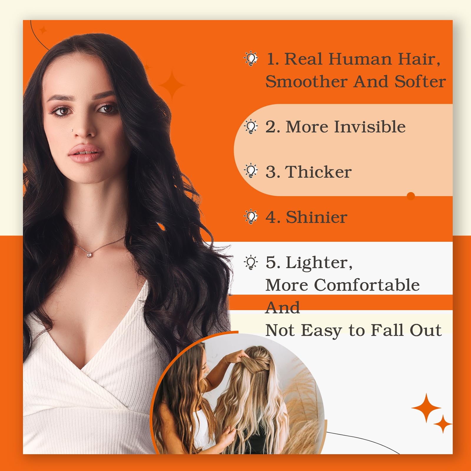 Full Shine tape-in extensions demonstration of simple, tool-free application.