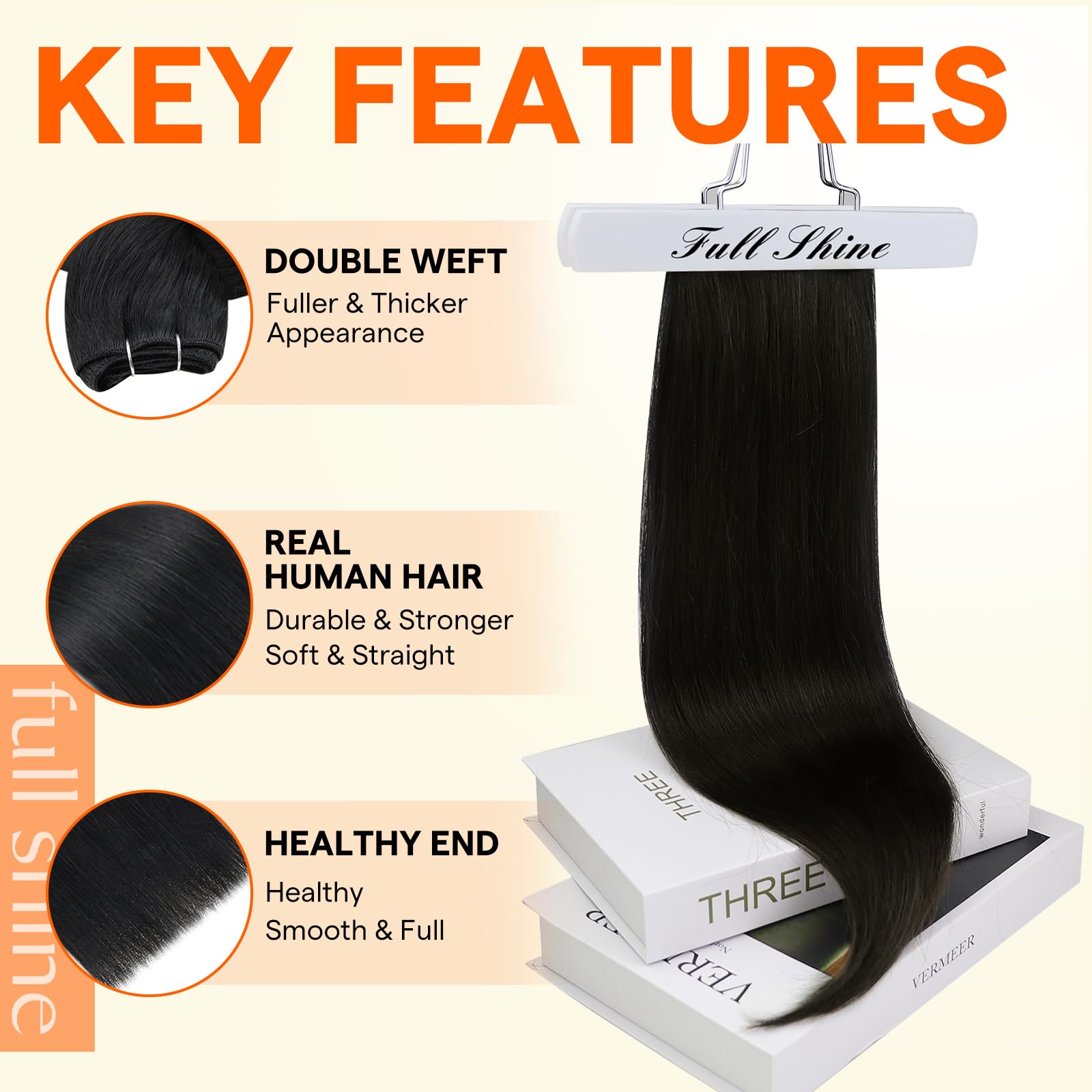 Full Shine Remy hair weft in silky straight texture for versatile styling.