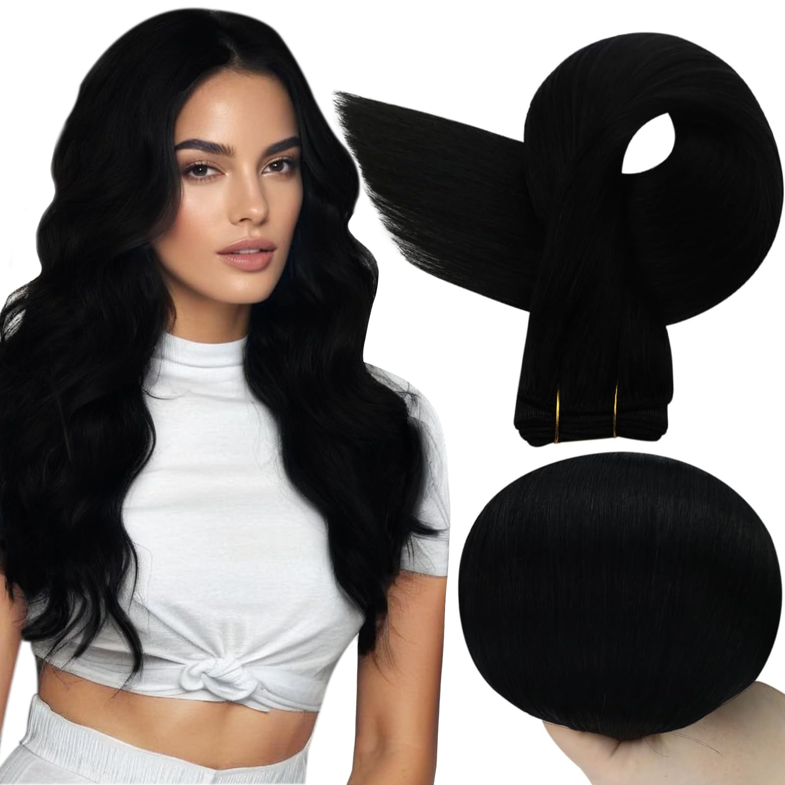 Full Shine jet black sew-in weft for a natural, long look.