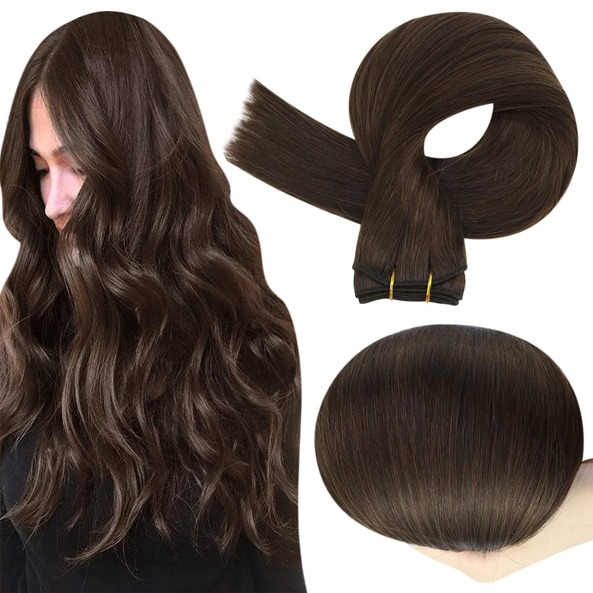Full Shine straight Remy hair weft extensions on model wear for natural volume.