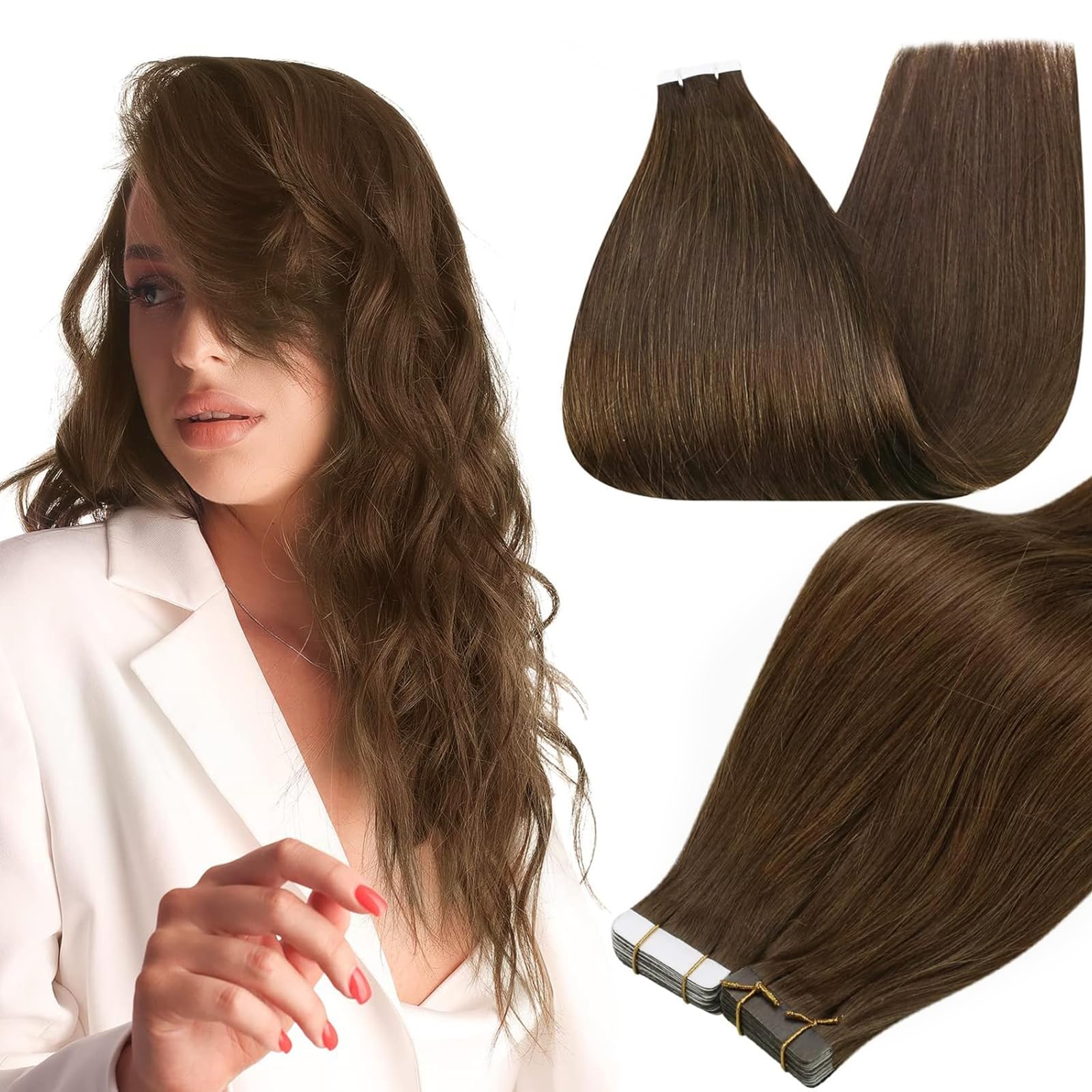Full Shine tape-in extensions 18 inch packaging shows premium Remy hair for a seamless look.