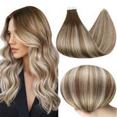 Full Shine tape-in extensions 18-inch dark brown blend for natural fullness.