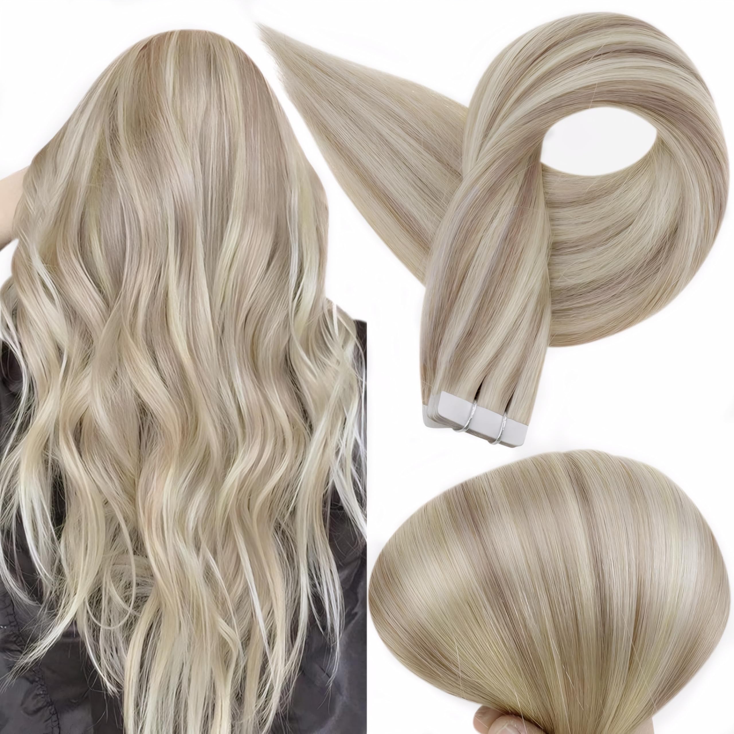 Full Shine tape-in extensions in 18 inch 613 blonde for natural look