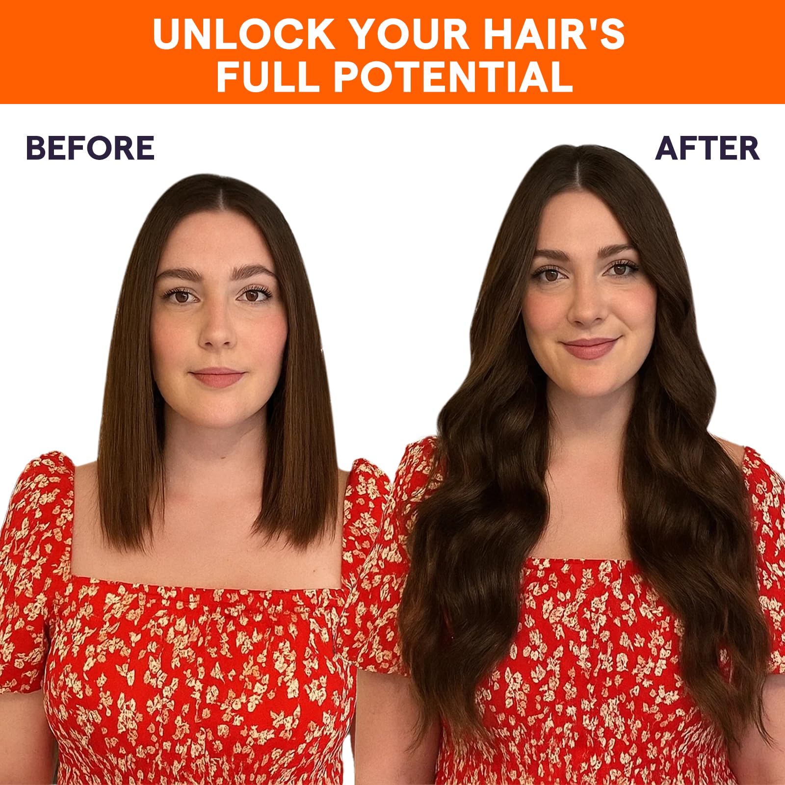 Full Shine weft care routine image highlights washing and air-drying tips.