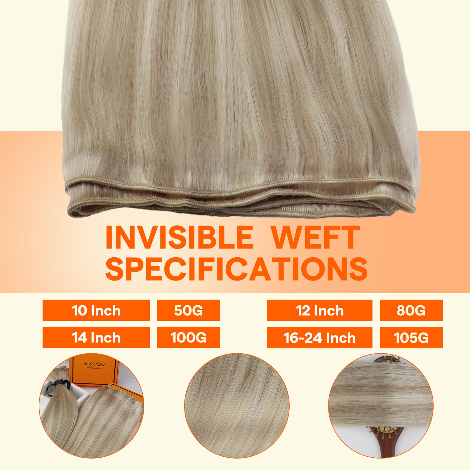 Full Shine bleach blonde highlights weft for brighter, sun-kissed dimensions.