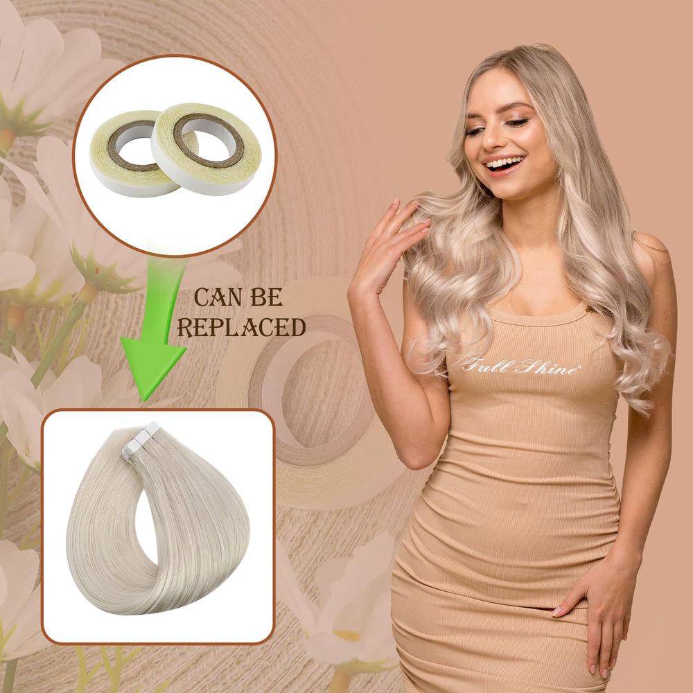 Full Shine white tape overlay blending with natural hair color.