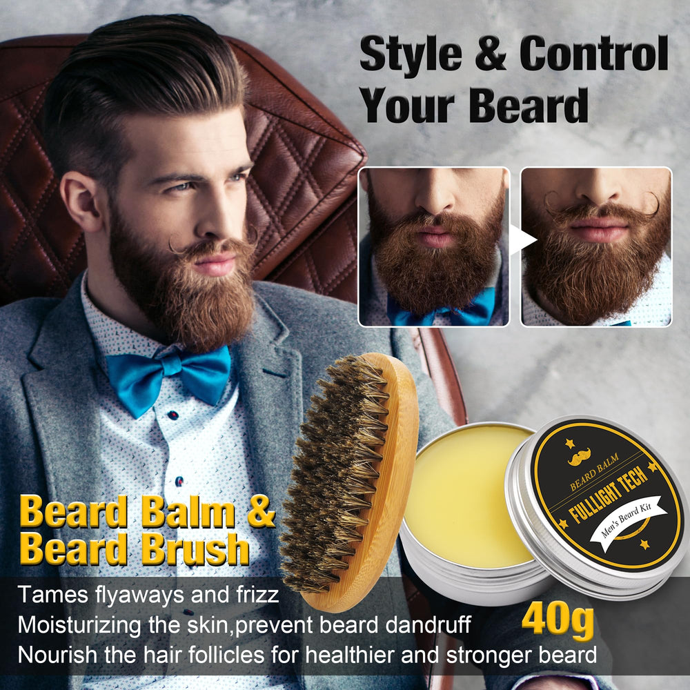 FULLLIGHT TECH beard comb and boar bristle brush for precise grooming.