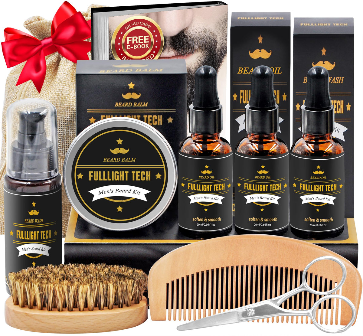 FULLLIGHT TECH beard kit packaging, a gift-ready grooming set with organized storage.