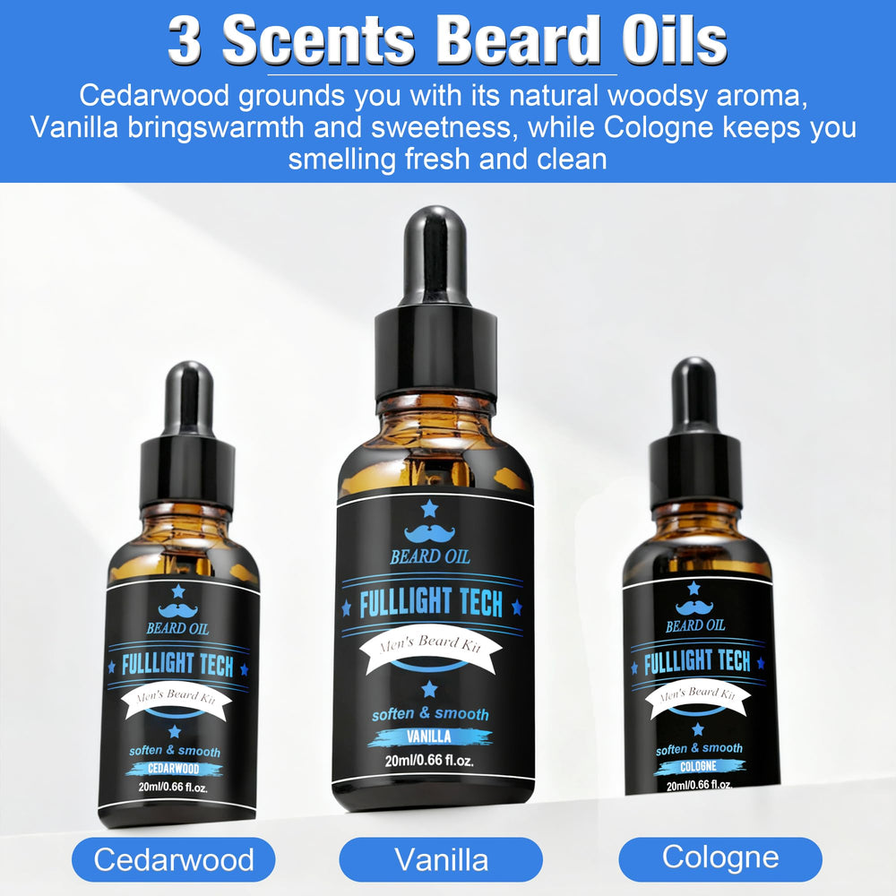 FullLight Tech cedarwood beard oil bottle for a classic, masculine fragrance.