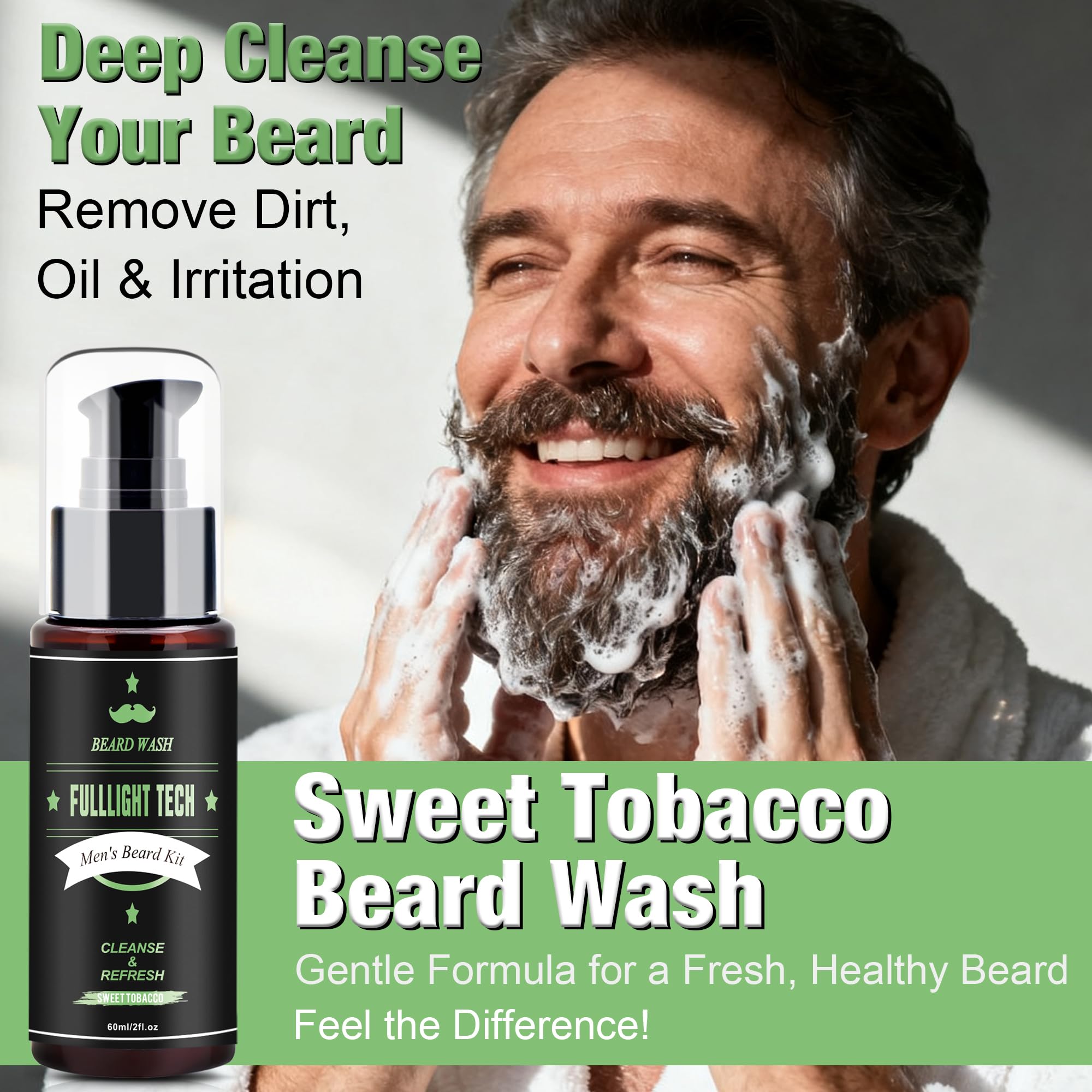 FullLIGHT TECH Coffee beard oil bottle energizing morning grooming routine