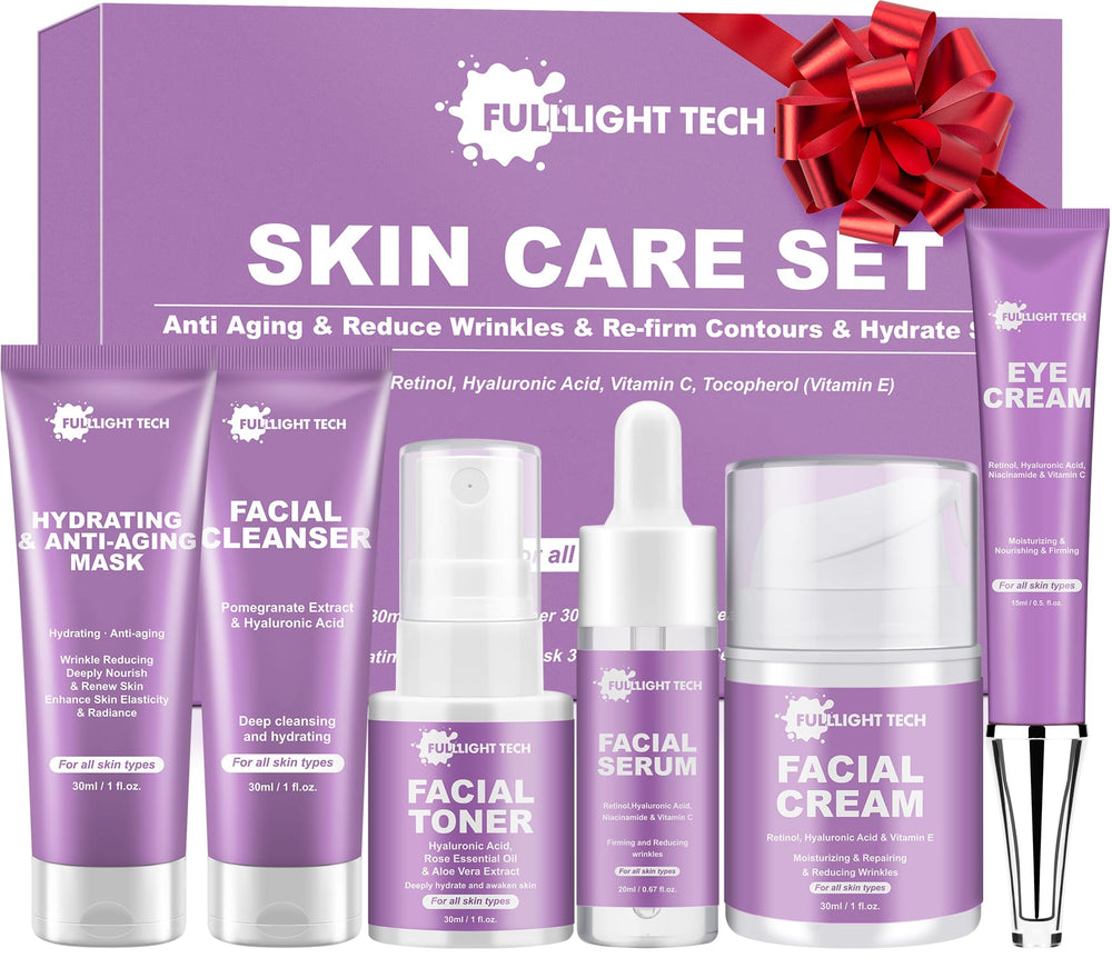 FULLLIGHT TECH skin care set 6-pcs packaging showcases gift-ready presentation for holidays.