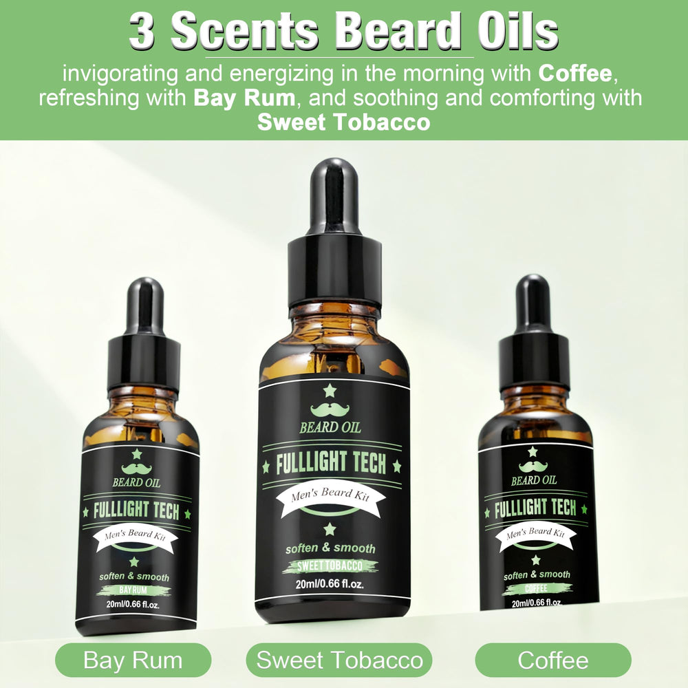 FullLIGHT TECH Sweet Tobacco beard oil bottle highlighting rich scent for daily care