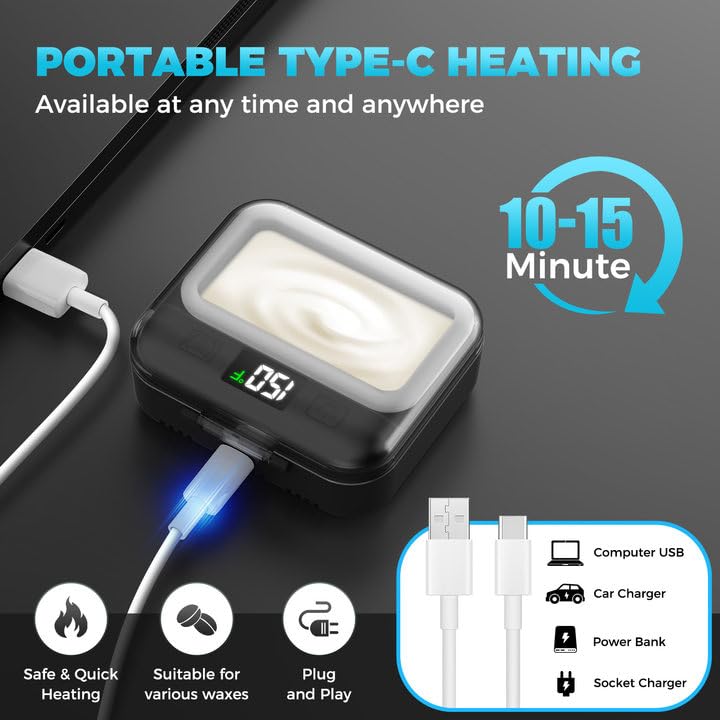 FullWoyi wax warmer USB Type-C heating for convenient charging on the go.